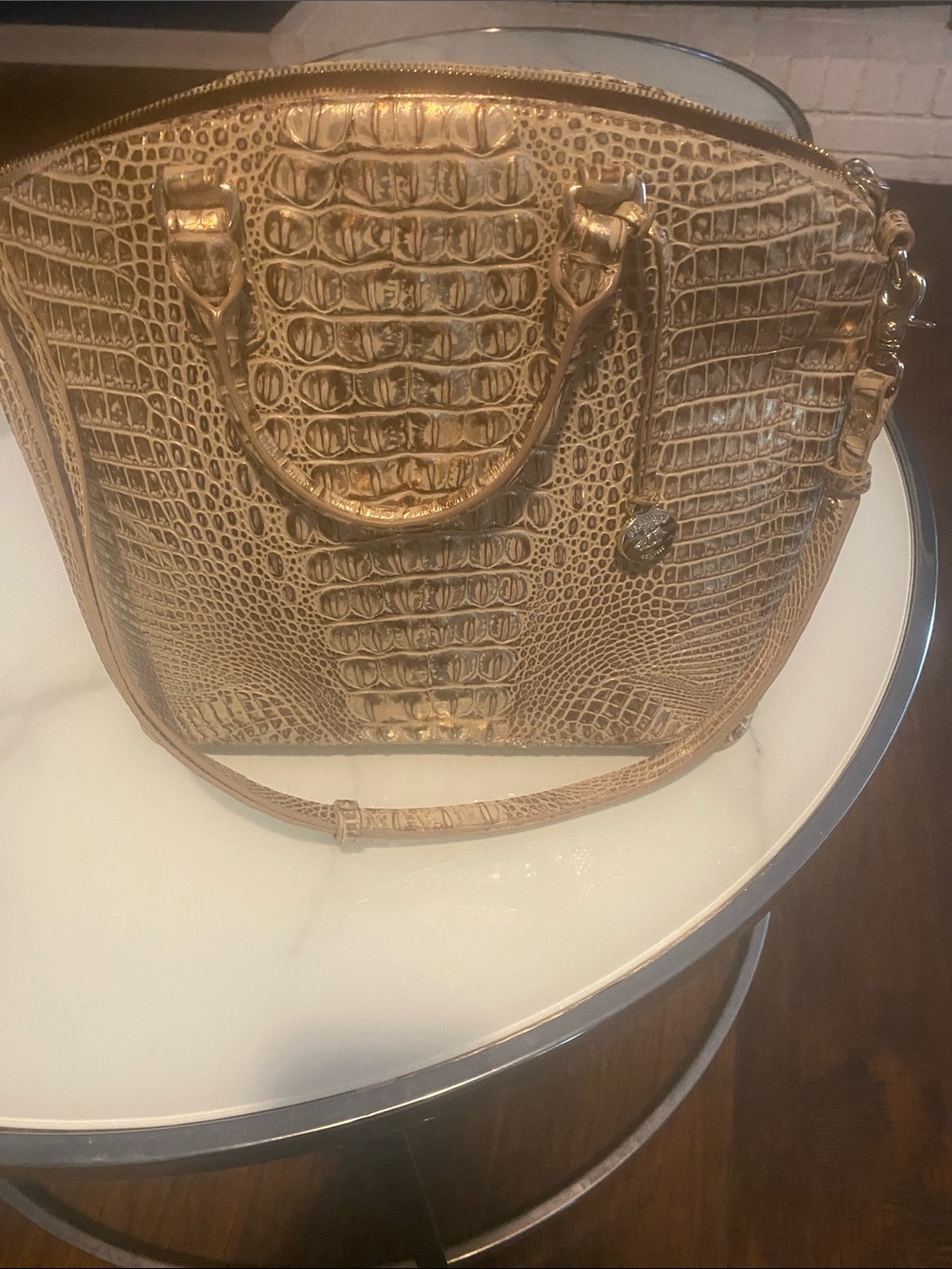 Brahmin Metallic Gold Croc-Embossed Satchel with Detachable Strap - Picture 4 of 7